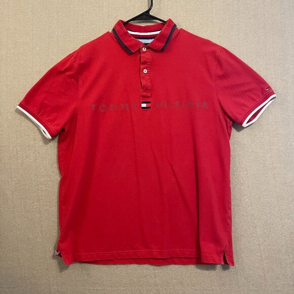 Tommy Hilfiger Polo Men's XL Red Short Sleeves Custom Fit - Picture 1 of 12